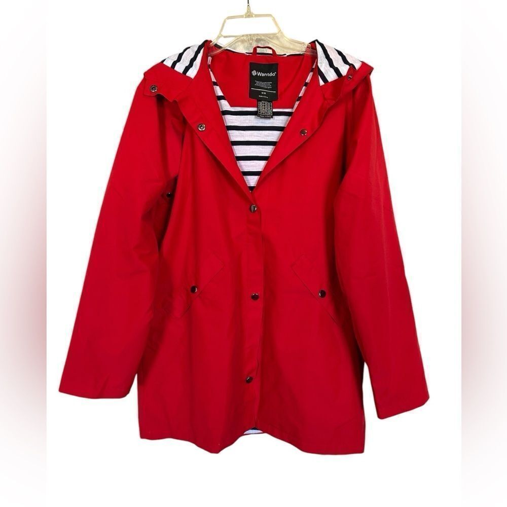 Wantdo Red Hooded Raincoat Striped Lining Big Girls Size 14-16